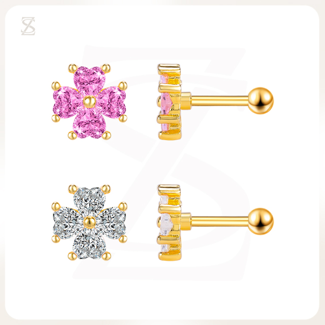 Pink Bubble Series Four Heart Zircon Cartilage Earrings Jewelry Wholesale