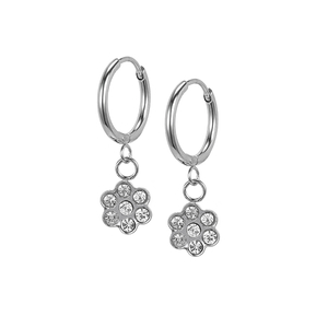 ER004 316 Stainless Steel Little Zircon Flower Pendant Earrings