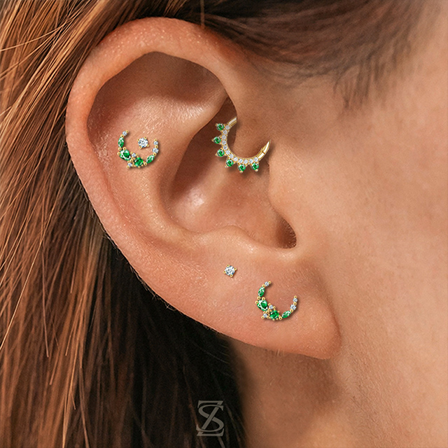 Tragus Daith Piercing Jewelry Green Zircon Gold Earring Design