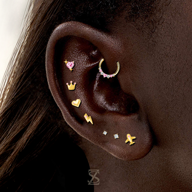 Pink Bubble Series Heart Zircon Star Cartilage Earrings Jewelry Wholesale