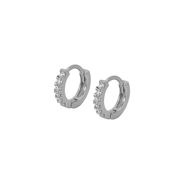 ER009 Brass Zircon Stone Set Earring Hoops Huggies