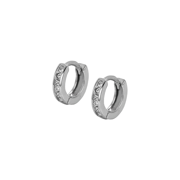 ER001 316 Stainless Steel Zircon Stone Set Earring Hoops