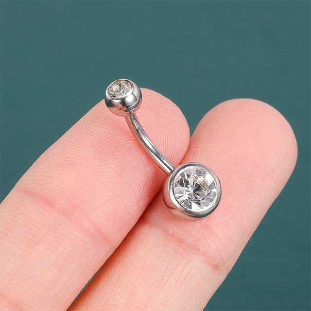 Double Zircon Clear Belly Button Piercing Rings Titanium Belly Rings Company