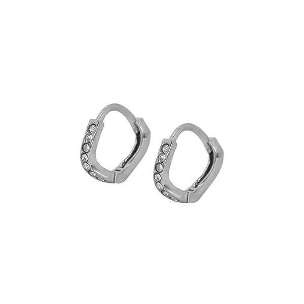ER001 316 Stainless Steel Zircon Stone Set Earring Hoops