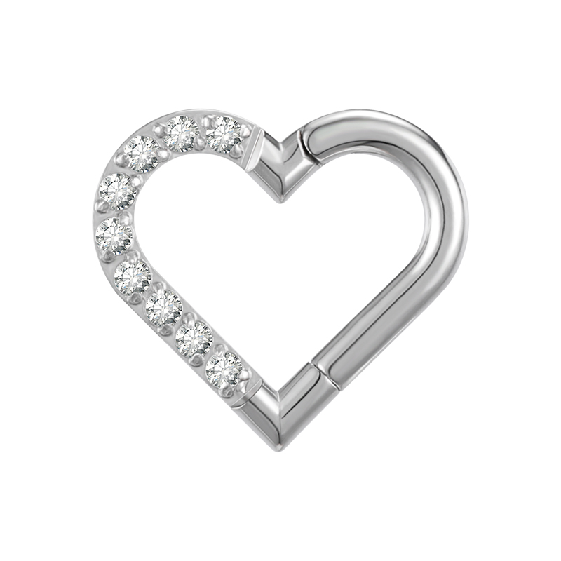  Surgical Steel Diamond Heart Septum Nose Piercing Jewelry NBH011BKWH-ST8
