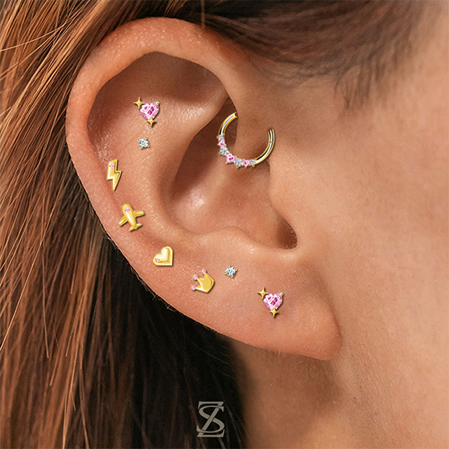 Pink Bubble Series Lovely Heart Shape Cartilage Earrings Jewelry Wholesale