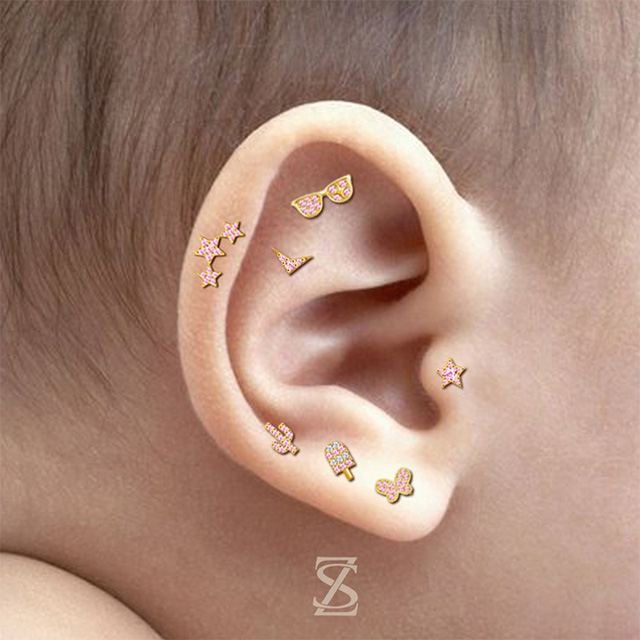 Pink Bubble Series Three Star Shape Cartilage Earrings Jewelry Wholesale